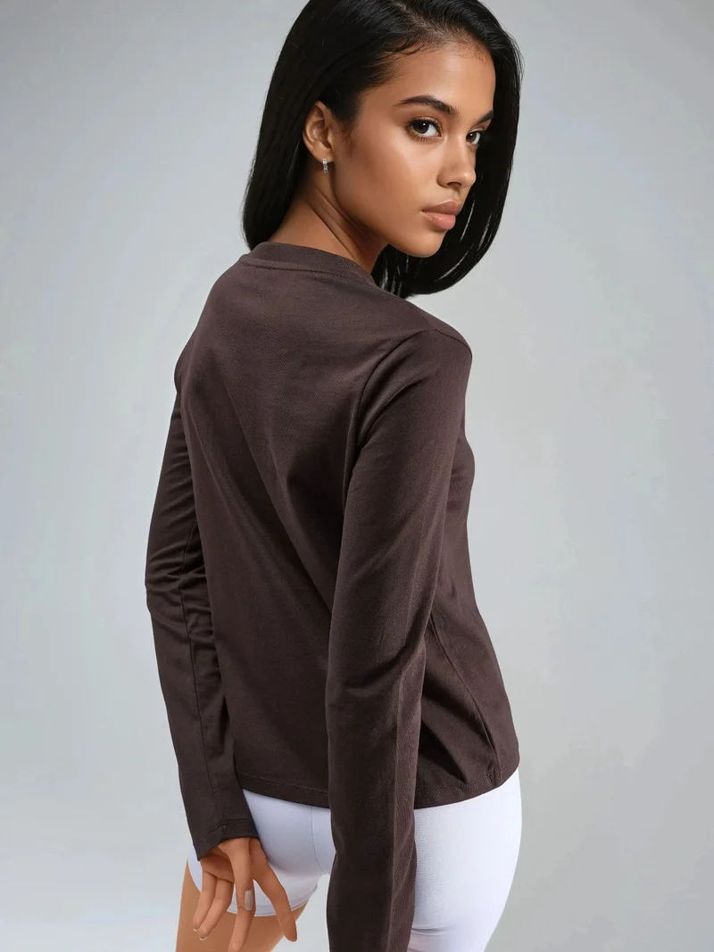 بوسيم BUSEM Long Sleeve Crew Neck Basic Blouse